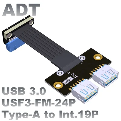New USB3.0 Adapter Type A Female Dual Ports To Int.19/20Pin Internal Connector USB3.0 20P Header Double USB A Flat Ribbon Cable