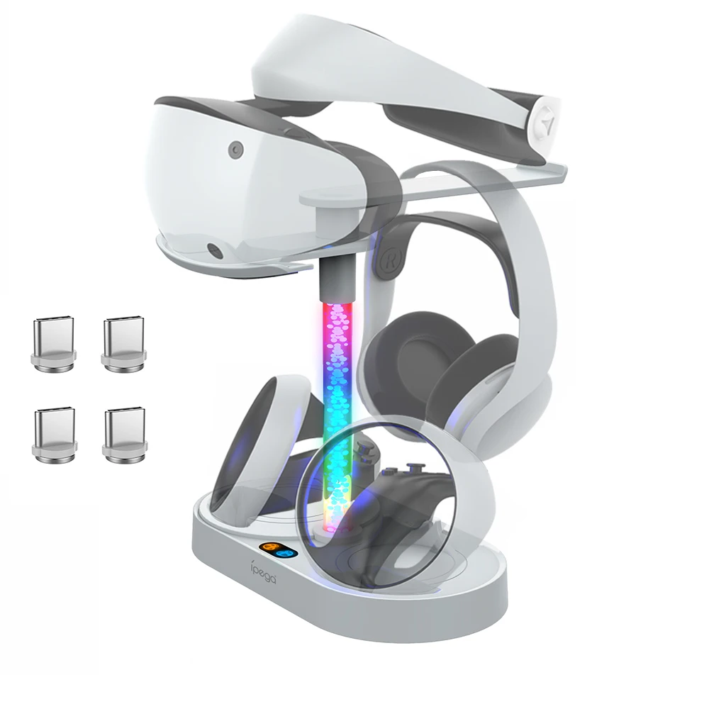 

For PS VR2 Magnetic Absorption Rainbow Charging Stand For PSVR2 Handle Seat With Colorful RGB Light Can Store Glasses Headset