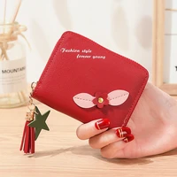 new fashion womens short wallet pu leather tassel zipper small coin purse female mini clutch card holder money bag clip