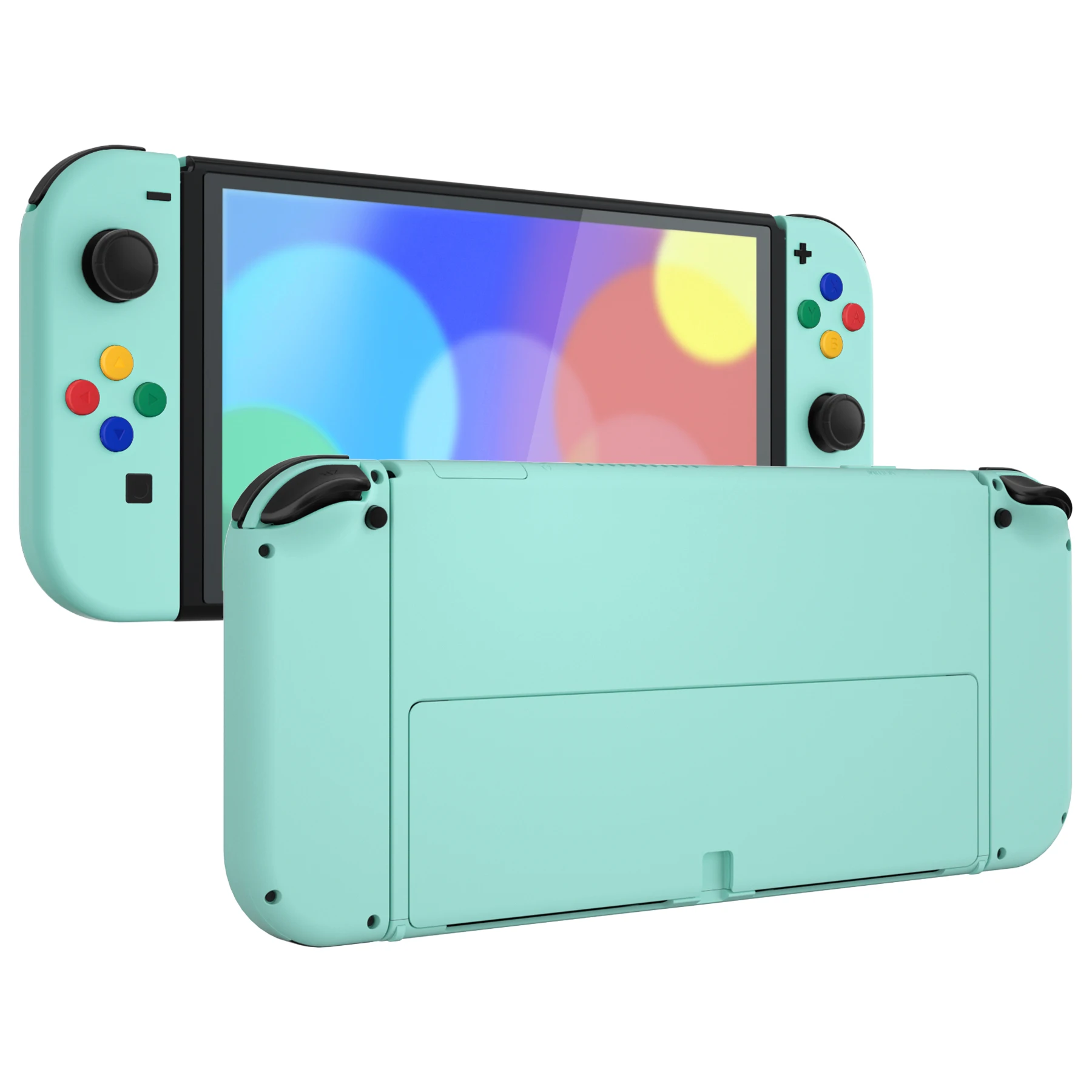 

eXtremeRate Misty Green Soft Touch Full Set Shell for Nintendo Switch OLED, Replacement Full Housing & Kickstand & Full Buttons