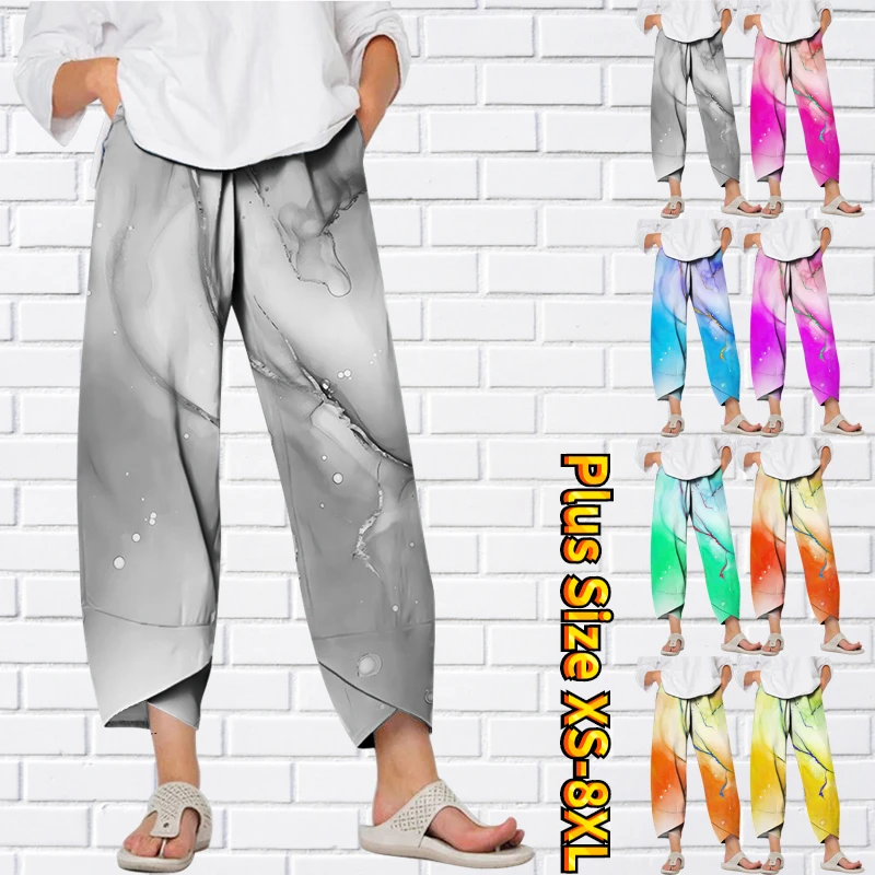 

2023 Wide Leg Trousers Print Pants Women's Trousers Blend High Waist New Fashion Casual Weekend Baggy Full Length Comfort Pants