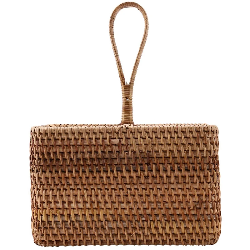 

3X Hand-Woven Wicker Straw Storage Basket Portable Four Compartment Classification Storage Fruit Basket Home Storage C