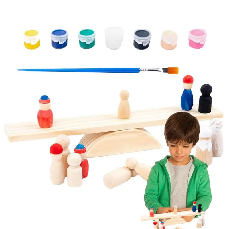 

Rainbow Villain Wooden Balance Board Toy DIY Little Doll Stacker Seesaw Early Education Balancing Game Kid Balancing Game Gift