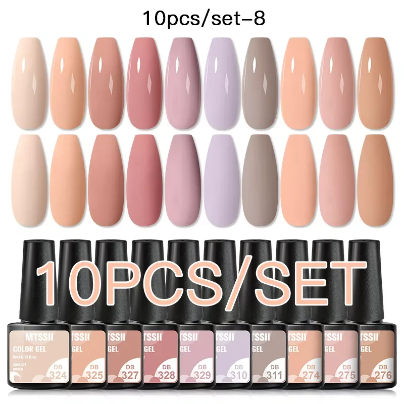 

Mtssii 10/8/6Pcs Gel Nail Polish Set Nude Pink Semi Permanent Hybrid Gel Polish Manicure Nail Set Base Top Coat Soak Off Nails