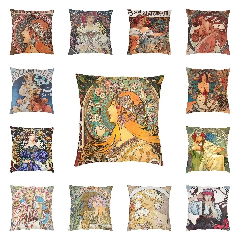 

Zodiac Mucha Alphonse Square Throw Pillow Case Home Decor 3D Double-sided Print Paintings Of Women Cushion Cover for Living Room