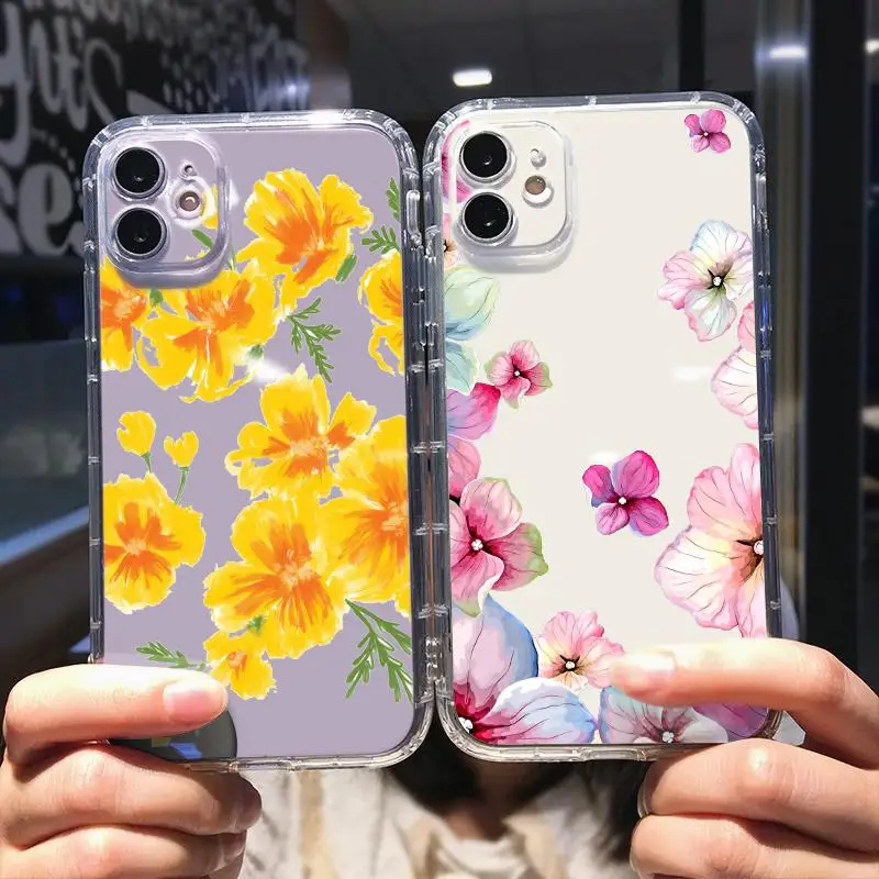 

Flower Leaves Transparent Case For iPhone 6 X Xr Xs 7 7P 6 6s 8 Plus 11 12 13 Max Pro Mini SE 2020 Fe6j Pixel Bumper Taser Slot