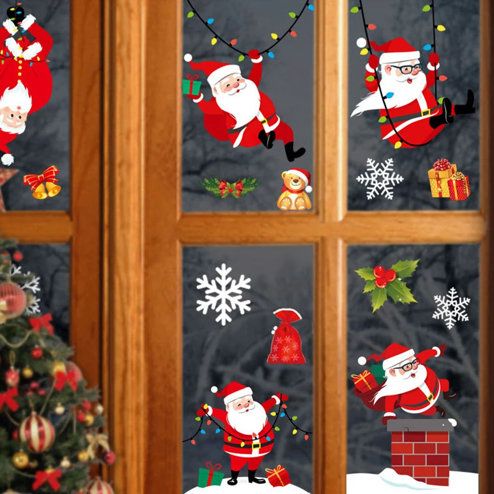 

1x Christmas Stickers Xmas Decal Reusable SelfCling Snowflakes Wall Decor New Year Party Decoration Stickers For Home Ornaments