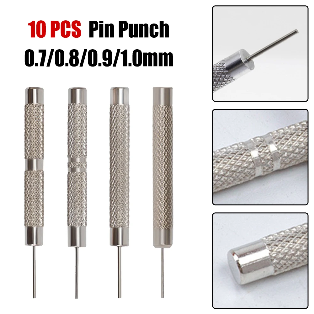 

10pcs 0.7mm/0.8mm/0.9mm/1.0mm Iron Pin Punch Set Metal Watch Band Repair Tools For Removing Adjusting Assembling Hand Tool