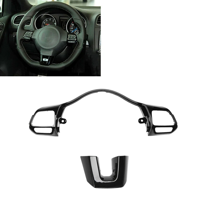 

Car Glossy Black Steering Wheel Switch Button Frame Trim For Golf MK6 R20