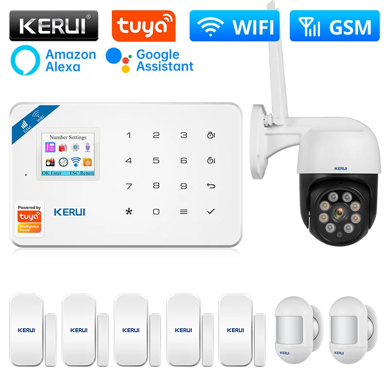 

KERUI W181 сигнализация для дома WIFI GSM сигнализация Поддержка Alexa Tuya умный дом датчик движения Детектор двери камера безопасности