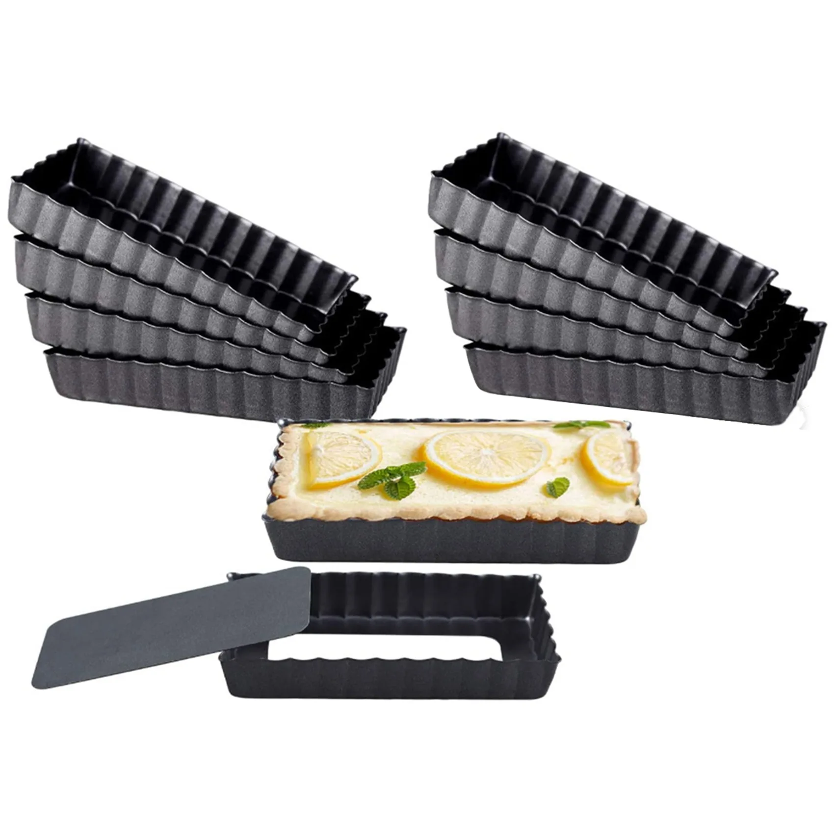 

10Pcs Quiche Pan,4 Inch Non-Stick Tart and Quiche Pan with Removable Bottom Cake Mold Mini Tart Pan for Kitchen Baking