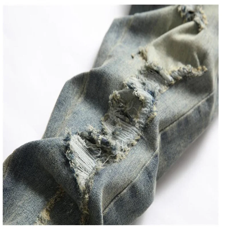 New jeans men's pants trousers джинсы для мужчин American style fashion hipster hole slim stretch embroidered cobra