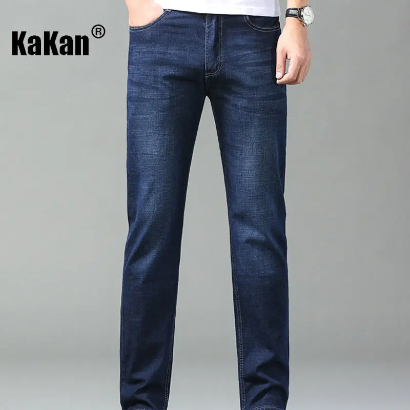 Kakan - New European and American Elastic Business Straight Fit Jeans for Men, Blue Casual Long Jeans K4-152