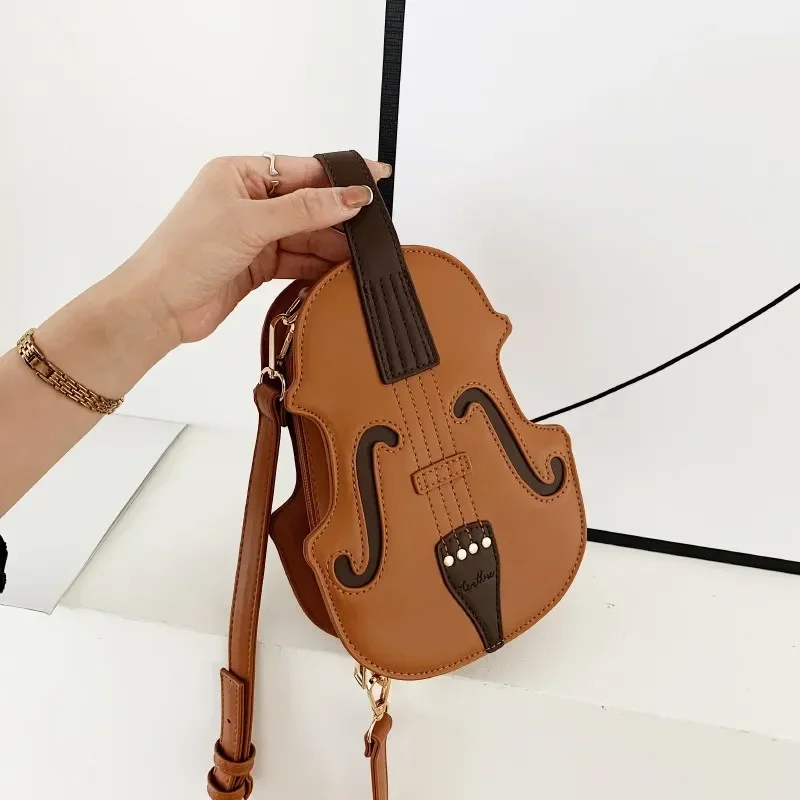 

Backpacks Leather Shoulder Sewing Female PU Shape Crossbody Violin Women Bag Fashion for Ladies Thread Creative Violin Bag Small