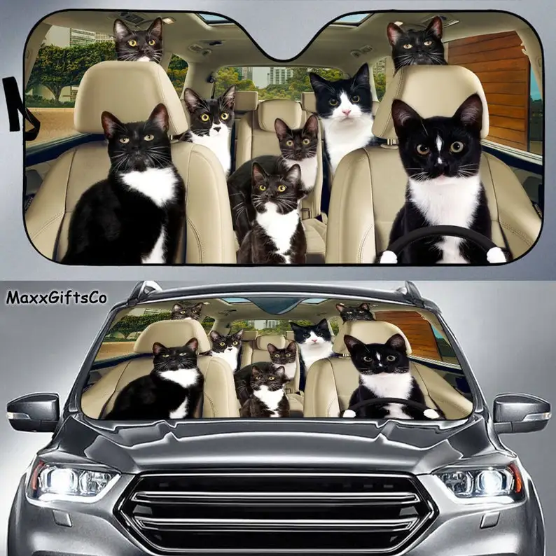 

Tuxedo Cat Car Sun Shade, Tuxedo Cat Windshield, Tuxedo Cat Family Sunshade, Cat Car Accessories, Car Decoration, Gift For Dad,