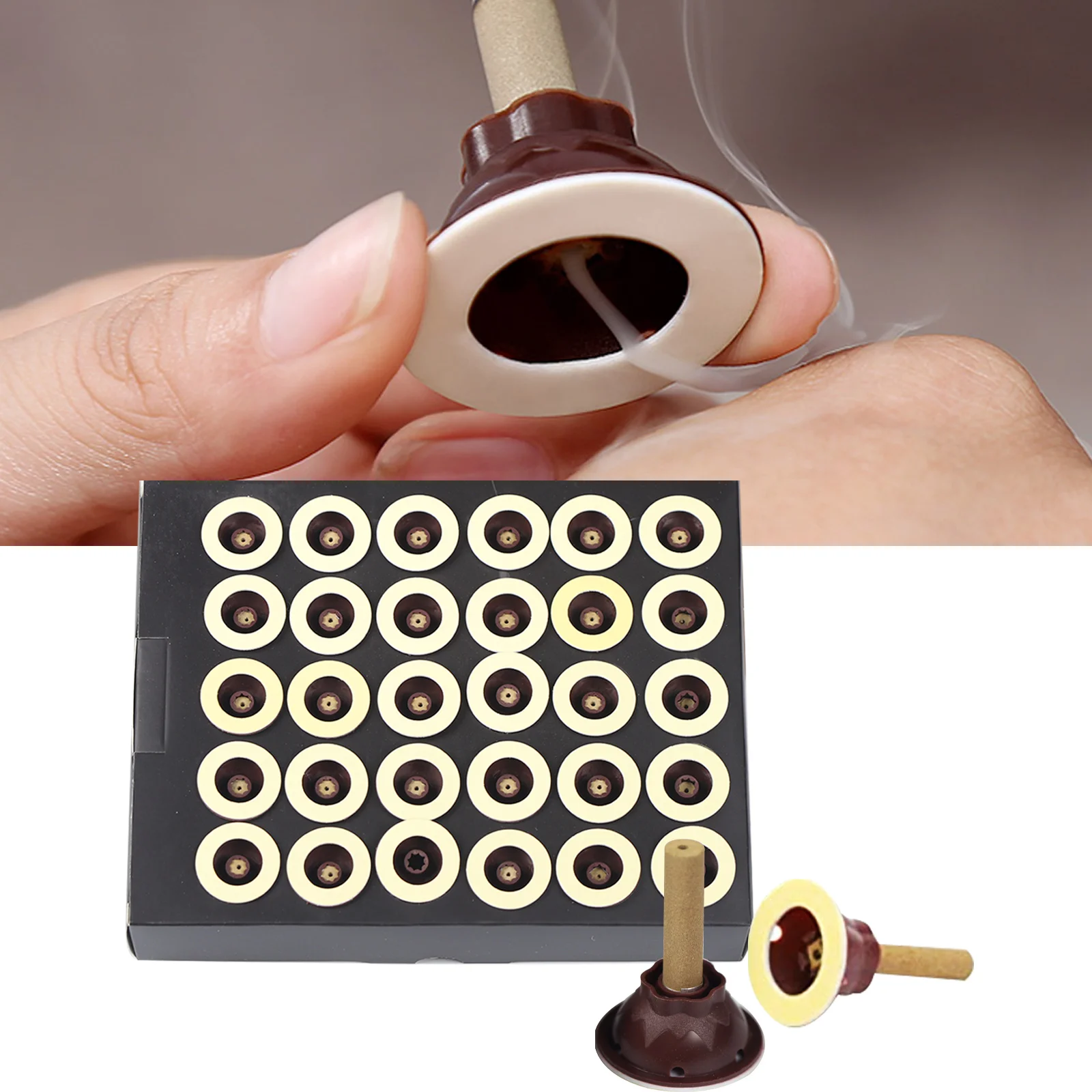 

ZHONGYAN TAIHE 60pcs Moxa Sticks with Self-Adhesive Herbel Mugwort Moxibustion Sticks on Cone Roll Moxa Sticks Mini Moxibustion