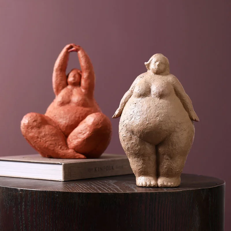 

Resin Fat Lady Statues Modern Character Figurines Interior Decorative Yoga Figures Sculpture Desktop Ornament Home Decor Gifts