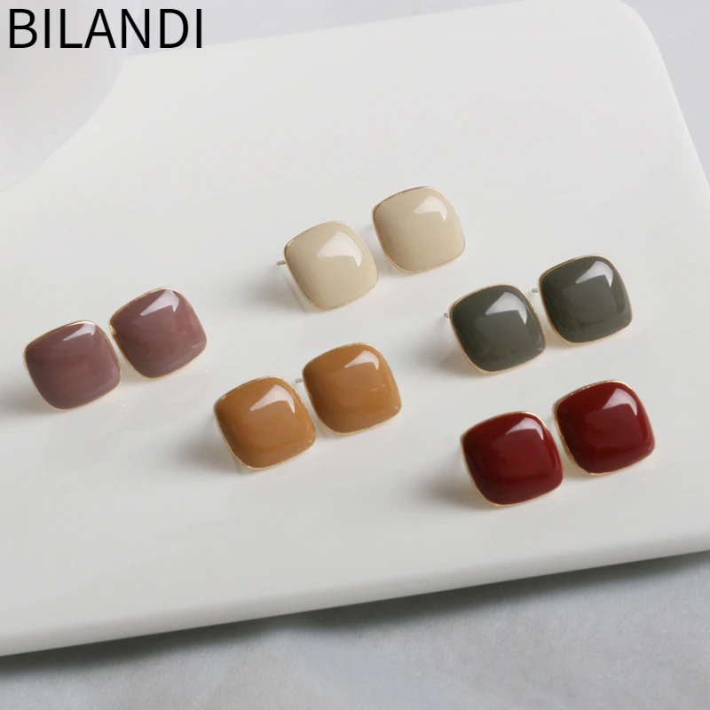 

Bilandi Trendy Jewelry Colorful Earrings 925 Silver Needle Hot Sale Elegant Temperament Metal Enamel Stud Earrings For Women