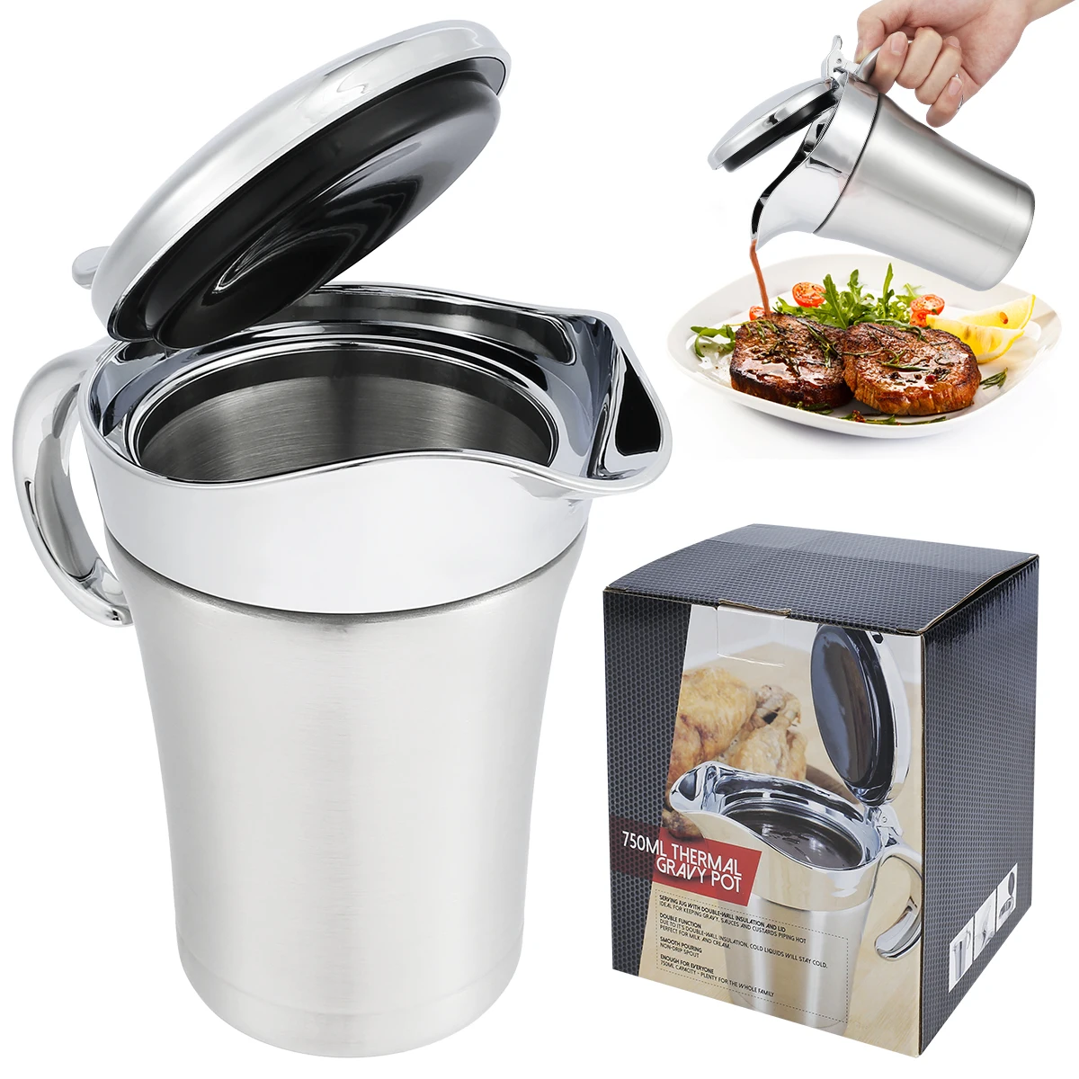 

Кувшин для соуса из нержавеющей стали, большая емкость для соуса, двухслойный изолированный соус