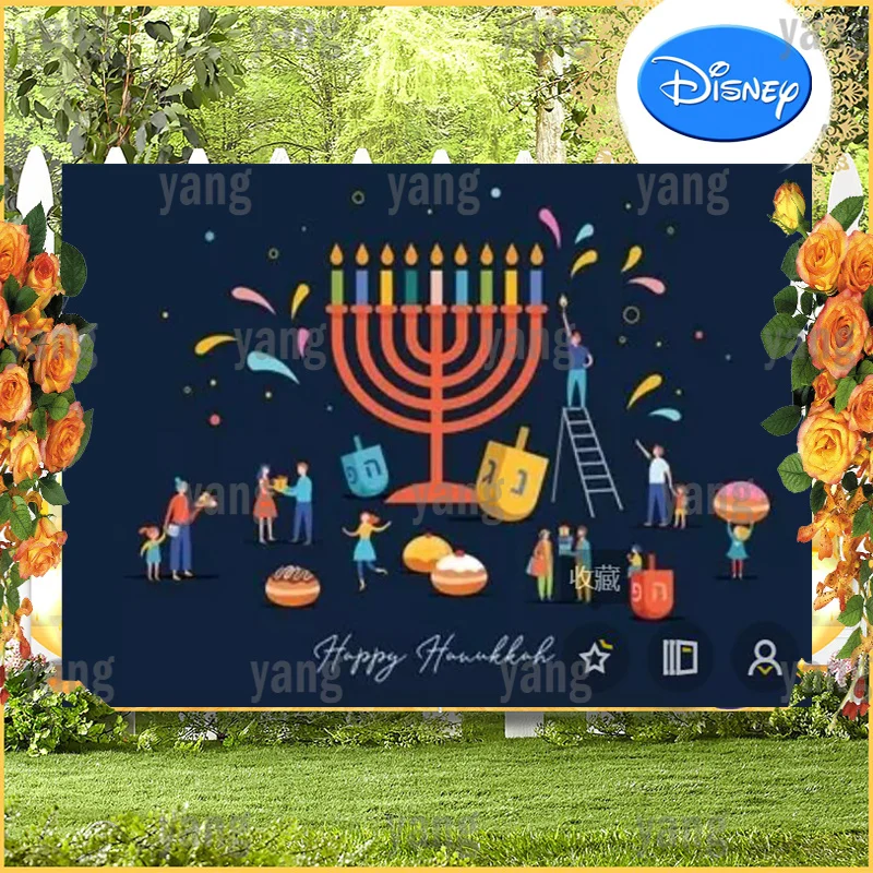 Custom Colorful Candle Dreidel Jewish Holiday Family Party Background Happy Hanukkah Backdrop Decoration Menorah Candelabra
