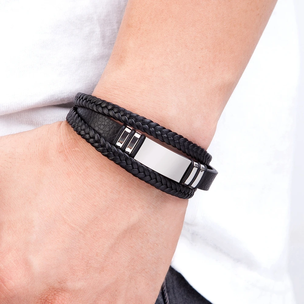 XQNI многослойный тканый кожаный браслет из нержавеющей стали мужской магнитные