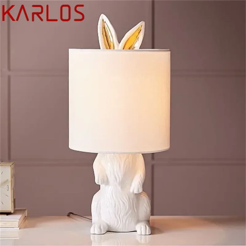 KARLOS Настольная лампа из смолы современный креативный абажур с белым кроликом