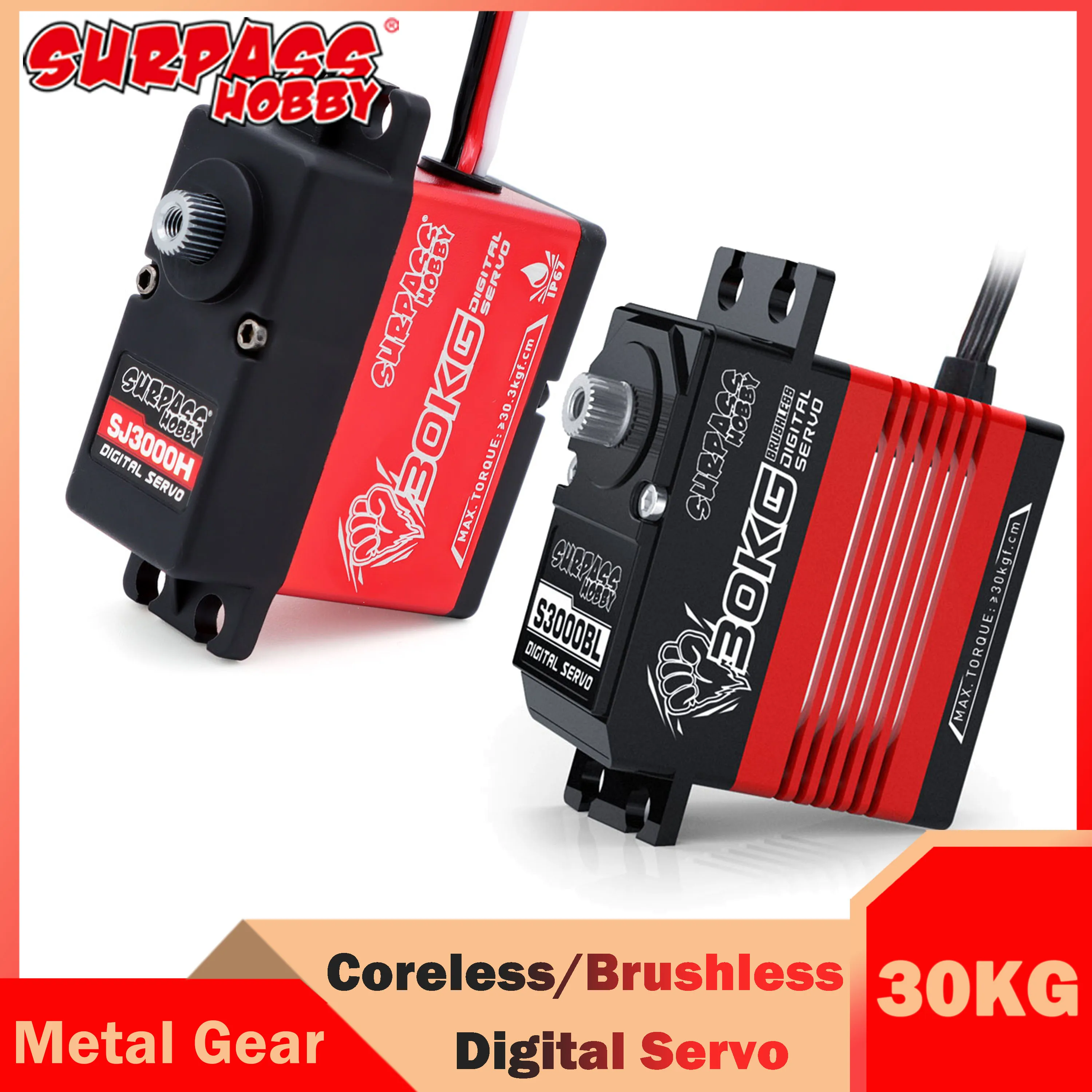 Цифровой бесщеточный сервопривод Surpass Hobby, 30 кг, металлический редукторный двигатель для радиоуправляемого автомобиля, лодки, дрона, самолета, модели робота, вертолета, самолета