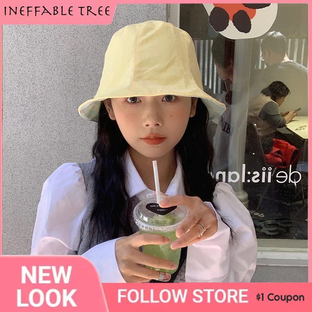 

Summer Women Plain Double Side Wide Large Brim Sun Hat Outdoor Beach Wavy Edge Fisherman Cap UV Proof Sun Protection Bucket Hat