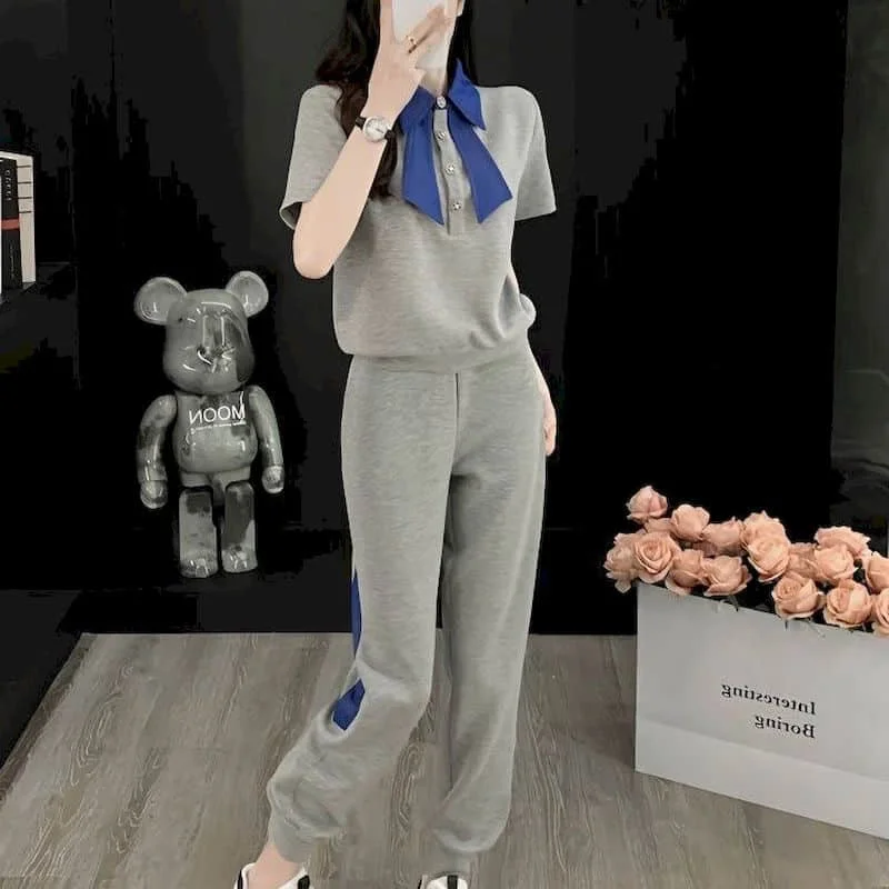 Женский спортивный костюм из двух предметов комплект пуловера с коротким