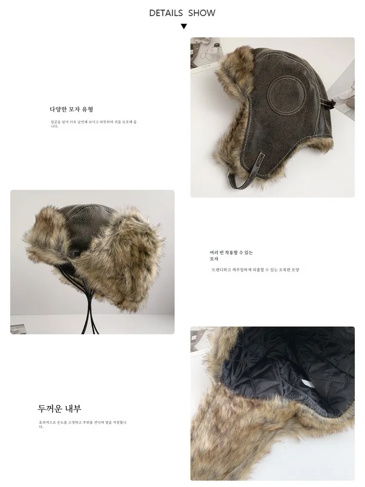 Ретро шапка Lei Feng женская зимняя теплая с наушниками утолщенный плюшевый капот