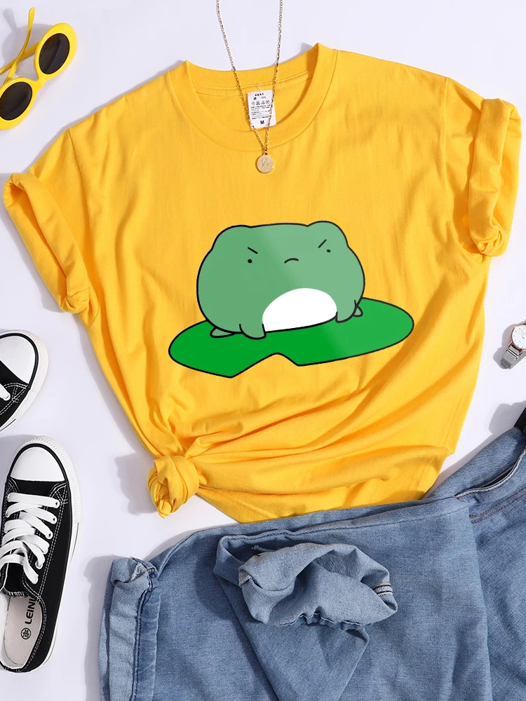 

Grumpy Lilypad, лягушка, металлические Мультяшные футболки, женские дышащие футболки с круглым вырезом, модные креативные кроп-топы, уличные повсе...