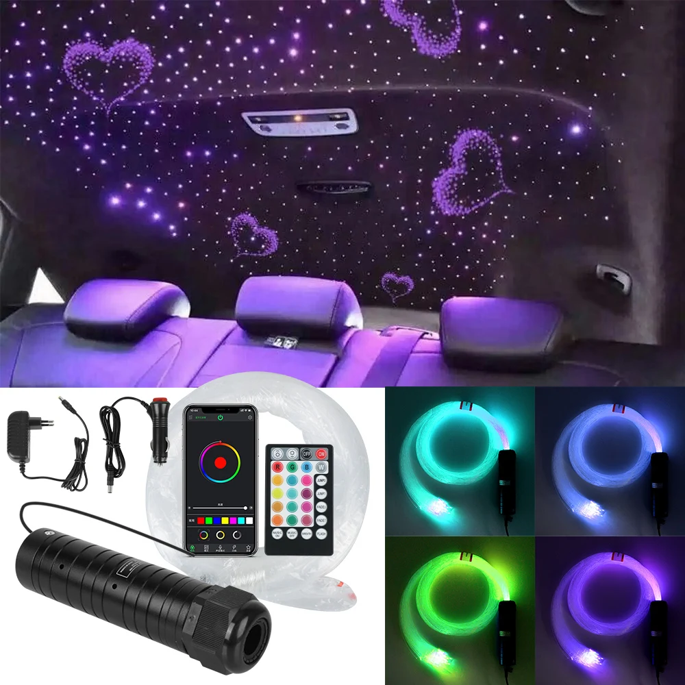 

2 м-3 м 0,75 мм 300 шт. Bluetooth APP музыка с радиоуправлением RGB автомобильный светильник на крышу DC12V 6 Вт светодиодный волоконно-оптисветильник s