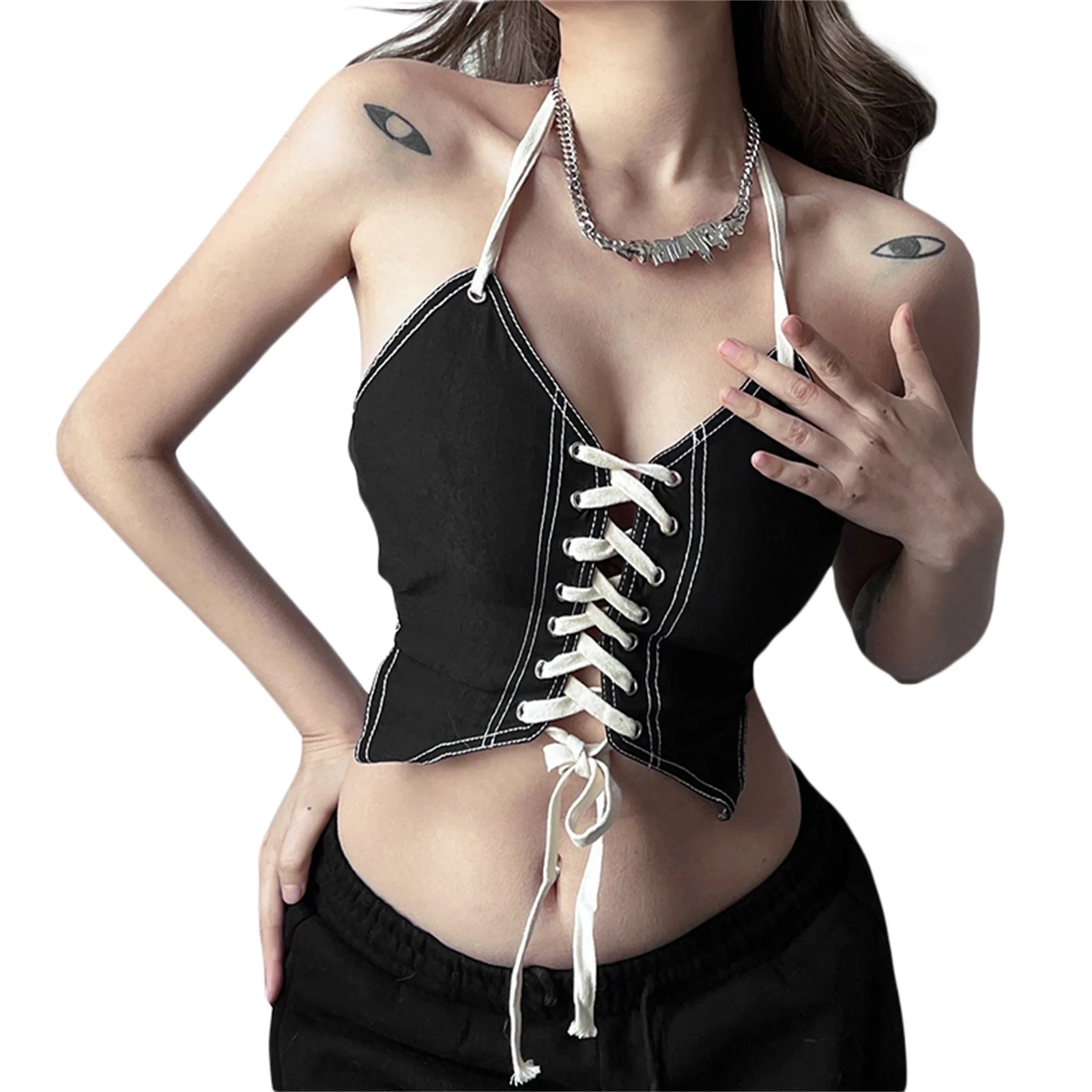 

Майка женская с лямкой на шее, Модный укороченный топ с открытой спиной и асимметричным подолом, с завязкой спереди, модный наряд, летняя оде...