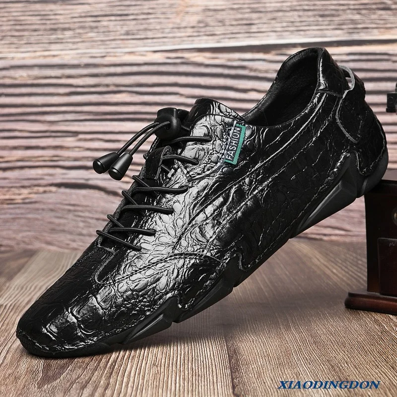 

New high-end men's leather shoes leather crocodile pattern soft-soled casual shoes cowhide lazy shoes non-slip driving shoes