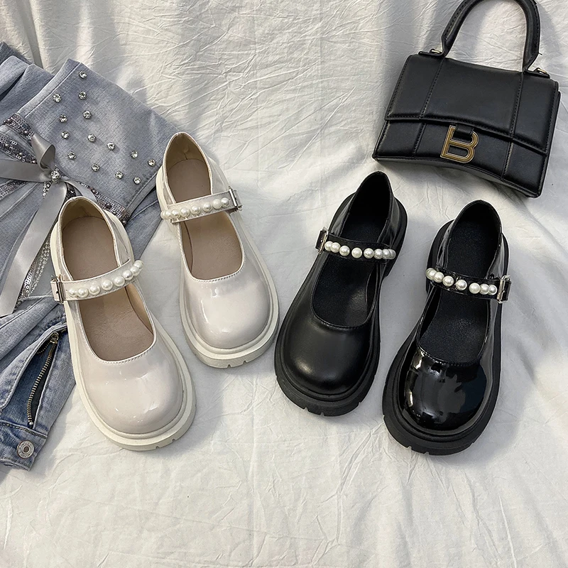 

Summer Shoes Ladies Oxfords Women's Pearl Decorateion British Style Female Footwear 2022 Leather Retro Beading New Preppy Dress