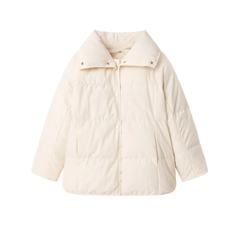 design High Street  winter jacket women  90%  White duck down  puffer jacket women Collar Detachable Pockets Covered Button