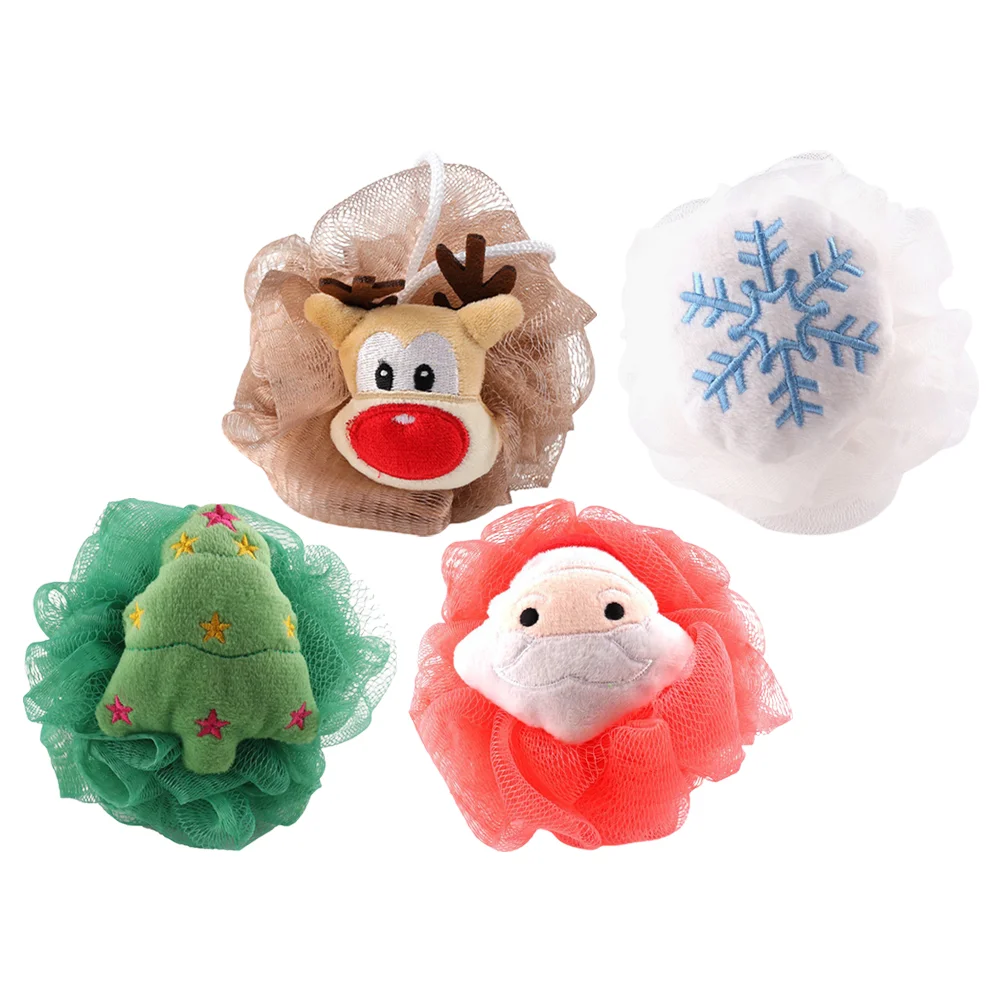 

Christmas Bath Loofah Santa Claus Xmas Tree Reindeer Mesh Pouf Ball Shower Sponge Body Scrubber Exfoliator Skin Exfoliating