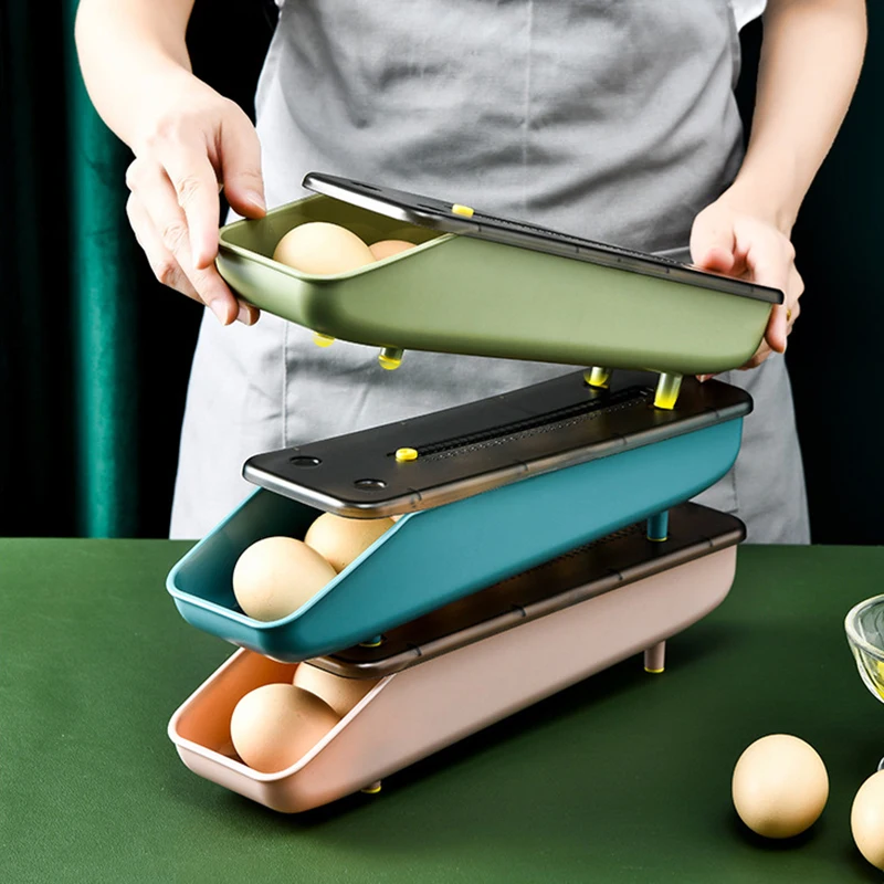 

Automatic Rolling Egg Drawer Tray Sliding Design Drop-proof Multifunctional Household Kitchen Refrigerator Egg Storage Wonder