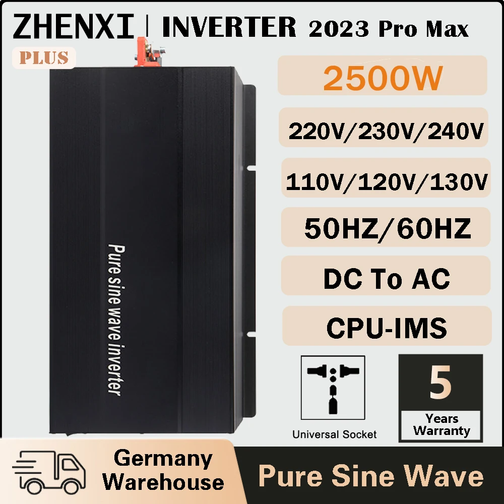 

ZHENXI 2500W 2000W 2KW Pure Sine Wave DC 12/24/48/96V To AC 100/110/120/220/230/240V Power Inverter 50HZ/60HZ with LCD Screen