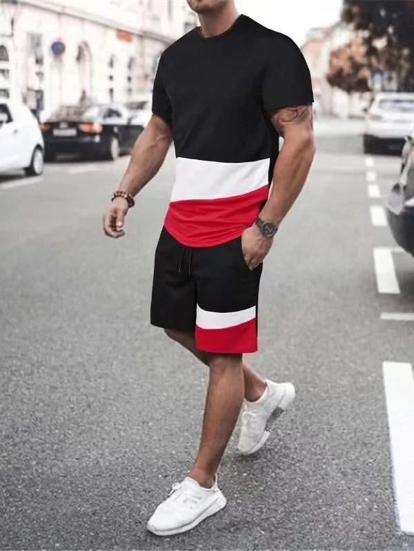 2023 Summer Men's New T-shirt Suit 3D Printed Sportswear Men's Short Suit Casual T-shirt + Shorts 2-piece Men's T-shirt Suit