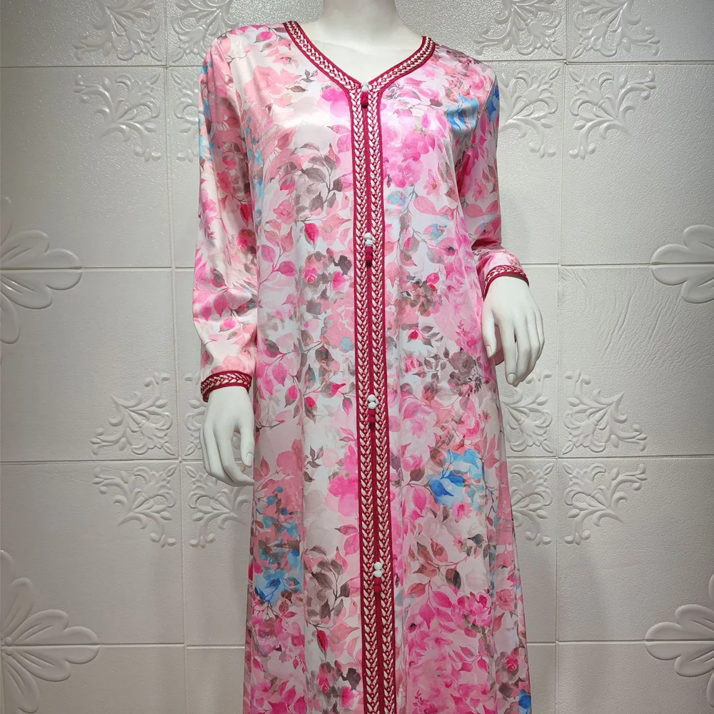 Женское длинное вечернее платье-макси AB103, розово-красное платье-макси с отделкой стразами, роскошное мусульманское платье высокого класса