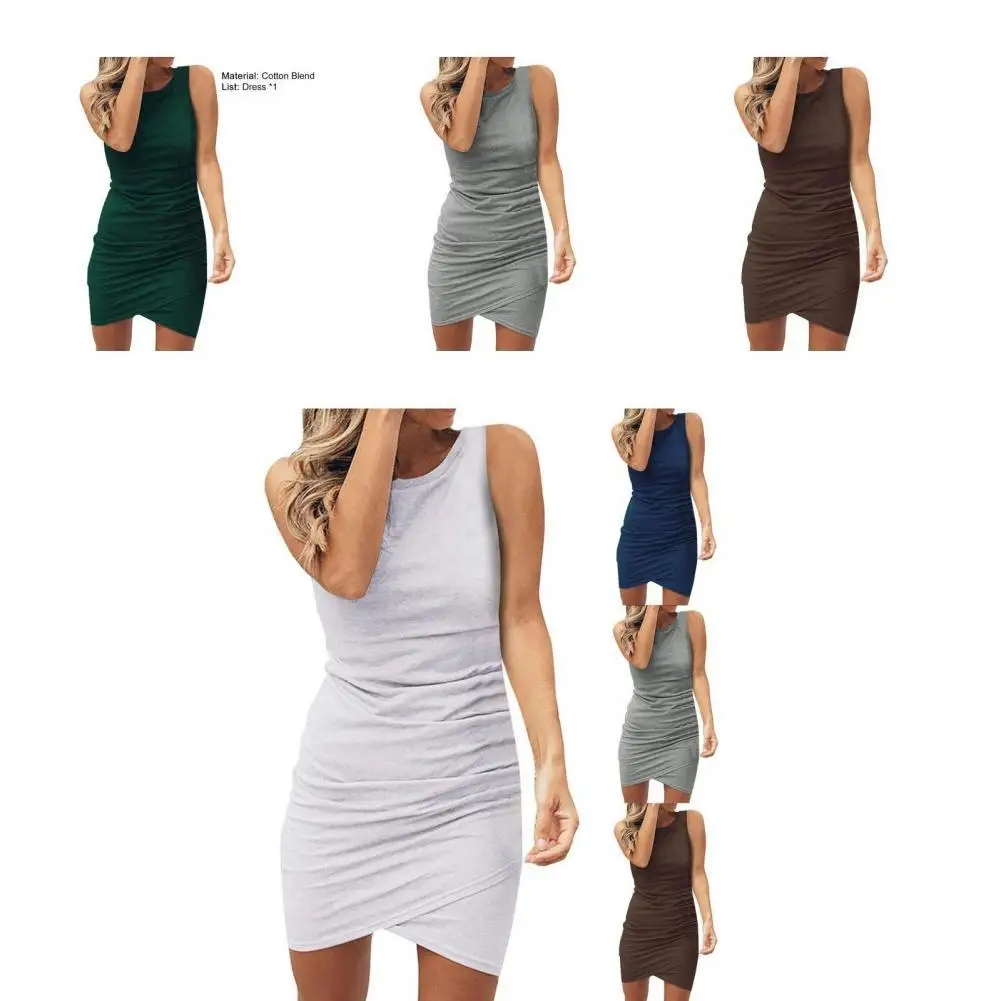 

Stretchy Sexy Summer Sleeveless Ruched Bodycon Dress Soft Texture Party Dress Anti-pilling Streetwear