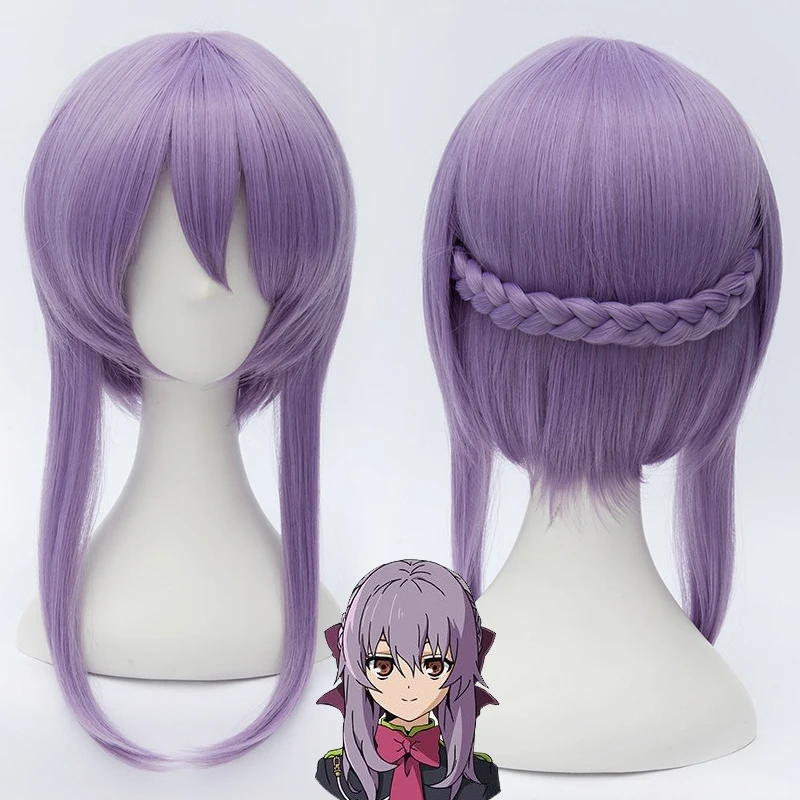 

Seraph of the end Hiiragi Shinoa Wigs Light Purple Heat Resistant Synthetic Hair Perucas Cosplay Wig + Wig Cap + Bowknot Hairpin
