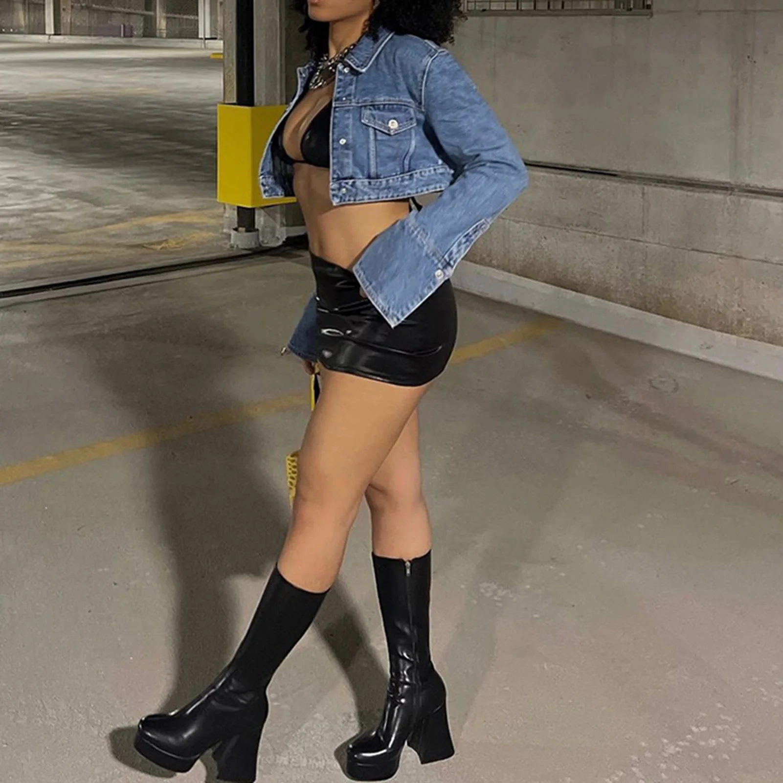 

Women Cargo Crop Jacket Turn Down Collar Ladies Long Sleeve Jacket Button Down Vintage Style Casual Streetwear Outfit