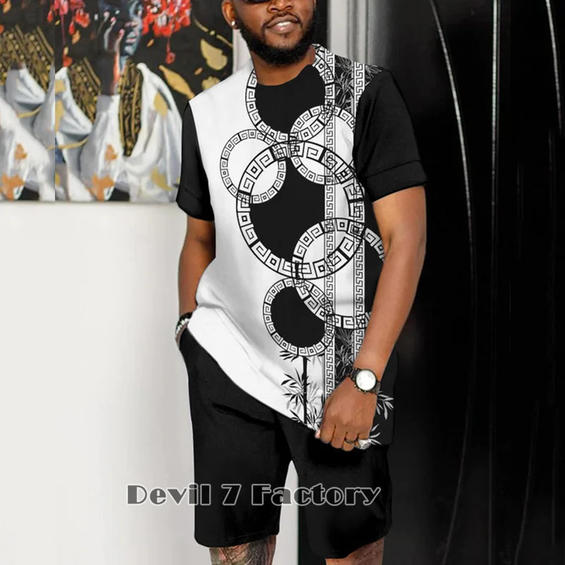 2023 Summer Men‘s Tracksuit Shorts Sets Fashion T Shirt Short Sleeve 2 Piece Suit Oversized Man Clothing Tops Sportswear Outfits