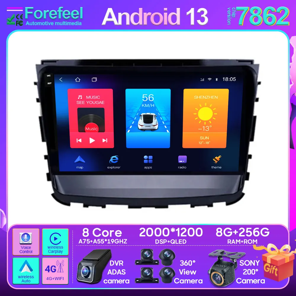 

Автомобильный мультимедийный проигрыватель Carplay Для SsangYong Rexton 2019, автомобильный радиоплеер, беспроводной Android автомобильный стерео головное устройство, задняя камера 4G