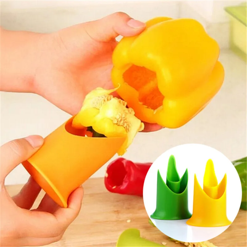

2in1 Pepper Chili Bell Jalapeno Corer Seed Remover Green Pepper Chilli Cutter Corer Slicer Fruit Peeler