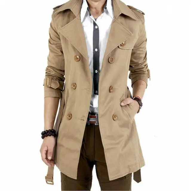 Men's Windbreaker Jacket Vintage Black Khaki Spring Autumn Business Trench Male Double Breasted Retro Classic Long Coat Thick 3