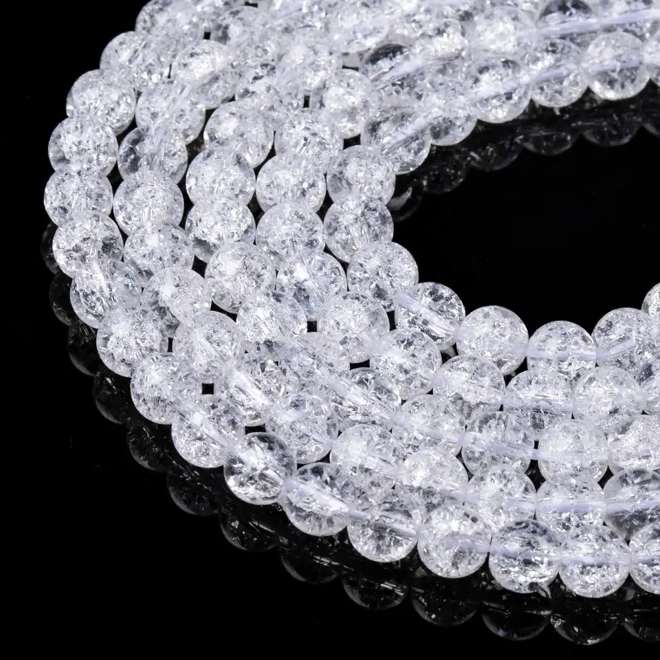

6mm-12mm Cracked Natural Crystal Stone Bead Strands Round Stone BeadsFor Bracelet making