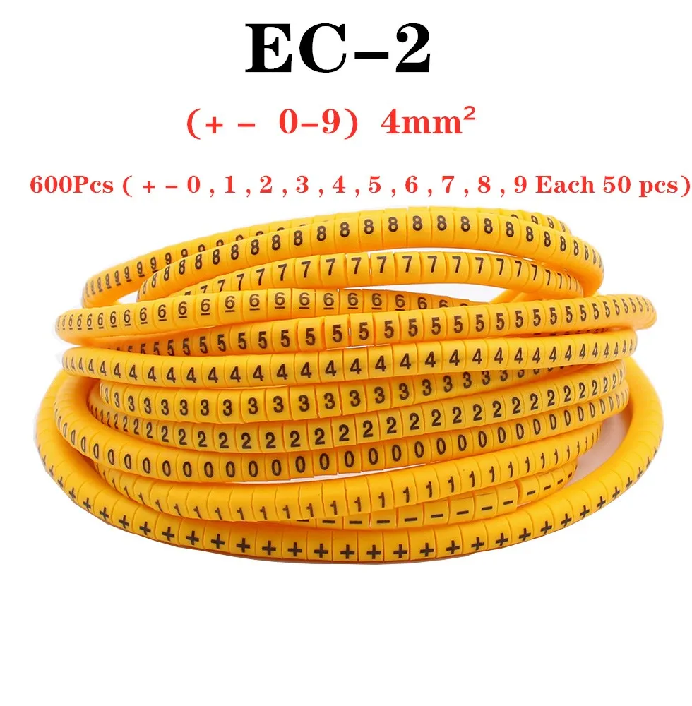 

,EC-2 600PCS (Each50pcs ) yellow Cable Markers Letter 6sq.mm 0 to 9 + - X for wire diameter Cable Markers